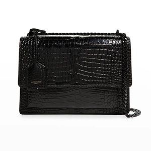 YSL Sunset Crossbody Bag Crocodile Embossed Leather Medium